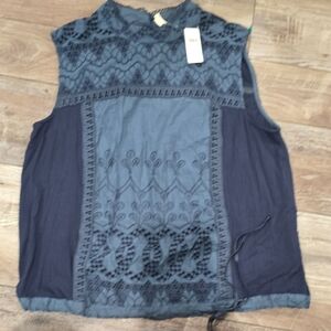 Anthropologie Navy and Blue Lace Blouse